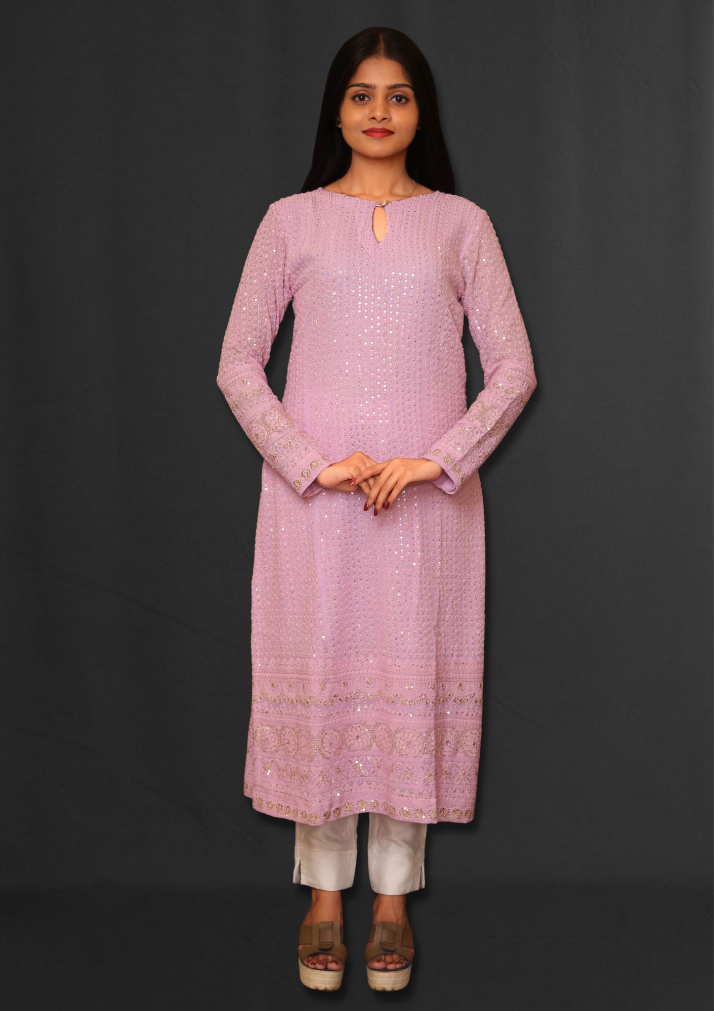 Lucknowi Light Purple Long Kurta