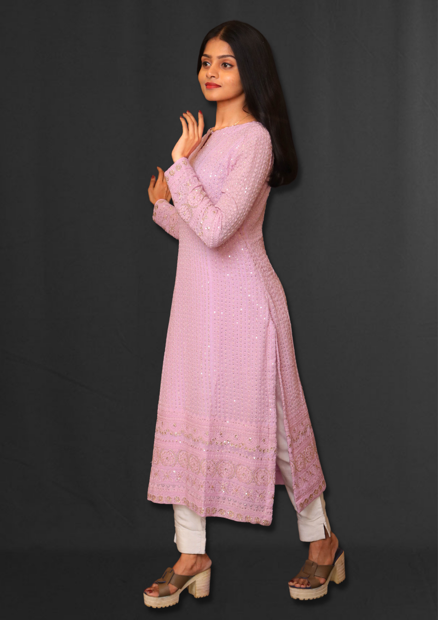 Lucknowi Light Purple Long Kurta