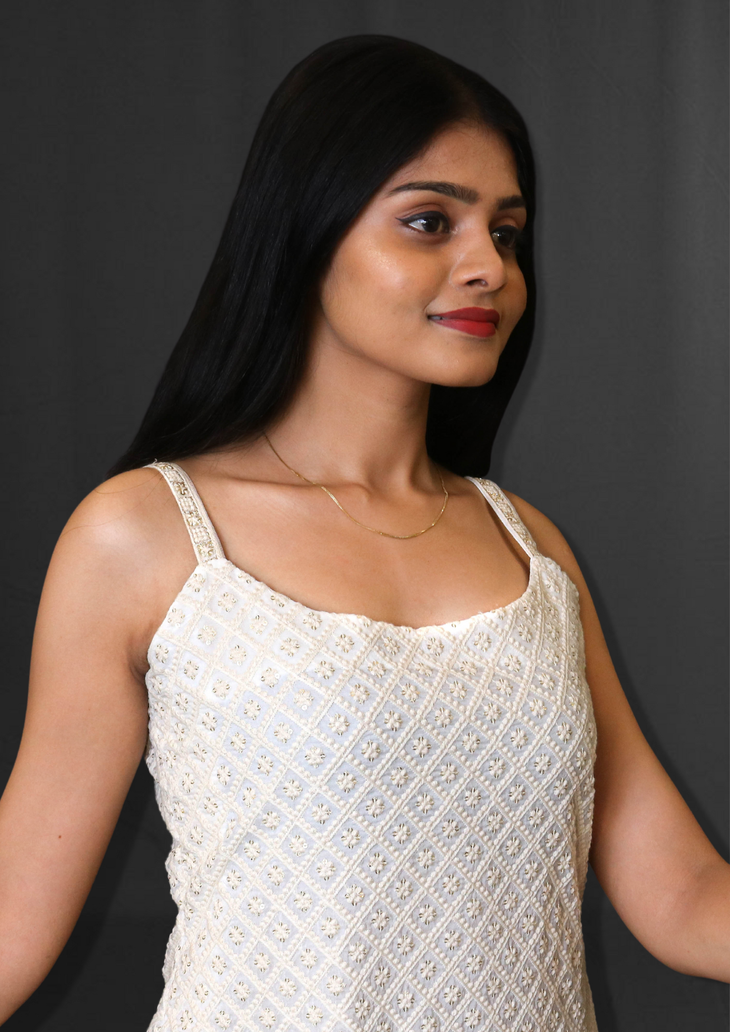 Lucknowi Spaghetti Strap Long Kurti