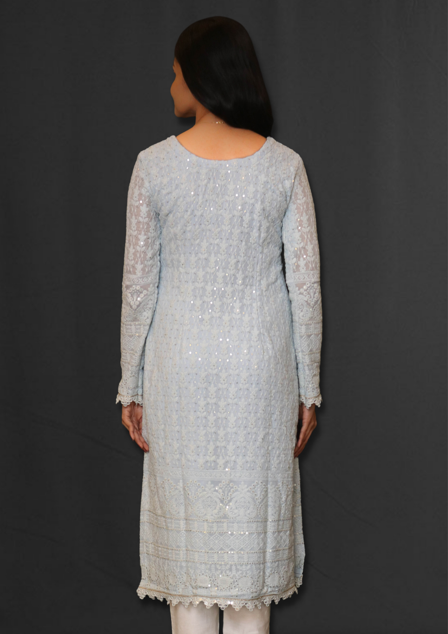 Lucknowi Powder Blue Long Kurta