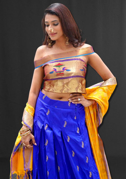 Pure Paithani Off Shoulder Crop Top & Skirt