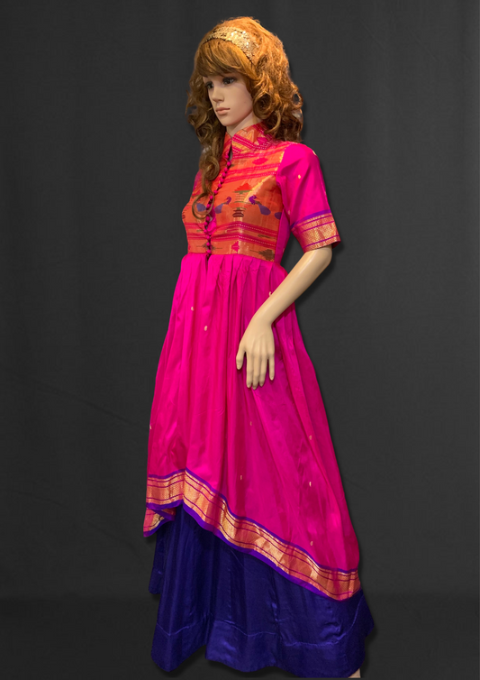 Pure Paithani High-Low Kurta with Skirt